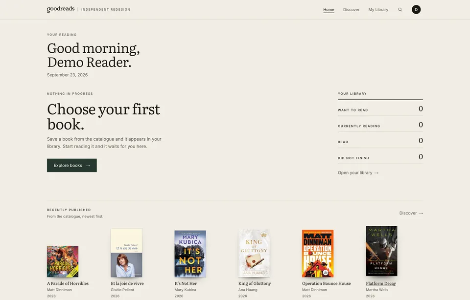 The reader's hub, with the library summary by reading state